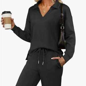 Black V-Neck Lounge Set